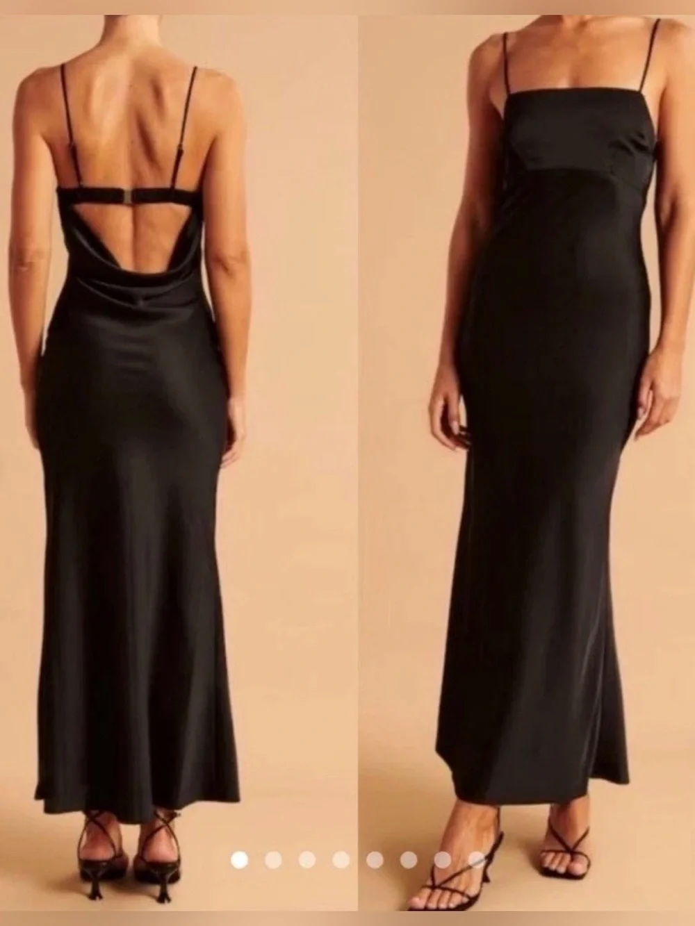 Abercrombie & Fitch Black Satin Slip Maxi Dress with Open Back